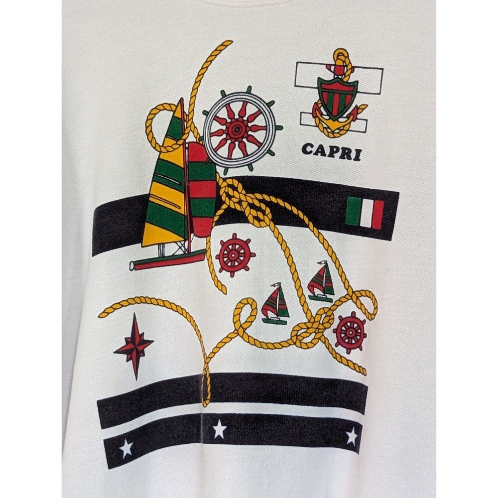 VTG 90s Capri Italy Sweatshirt Womens XL White Nautical Sailboat Destination